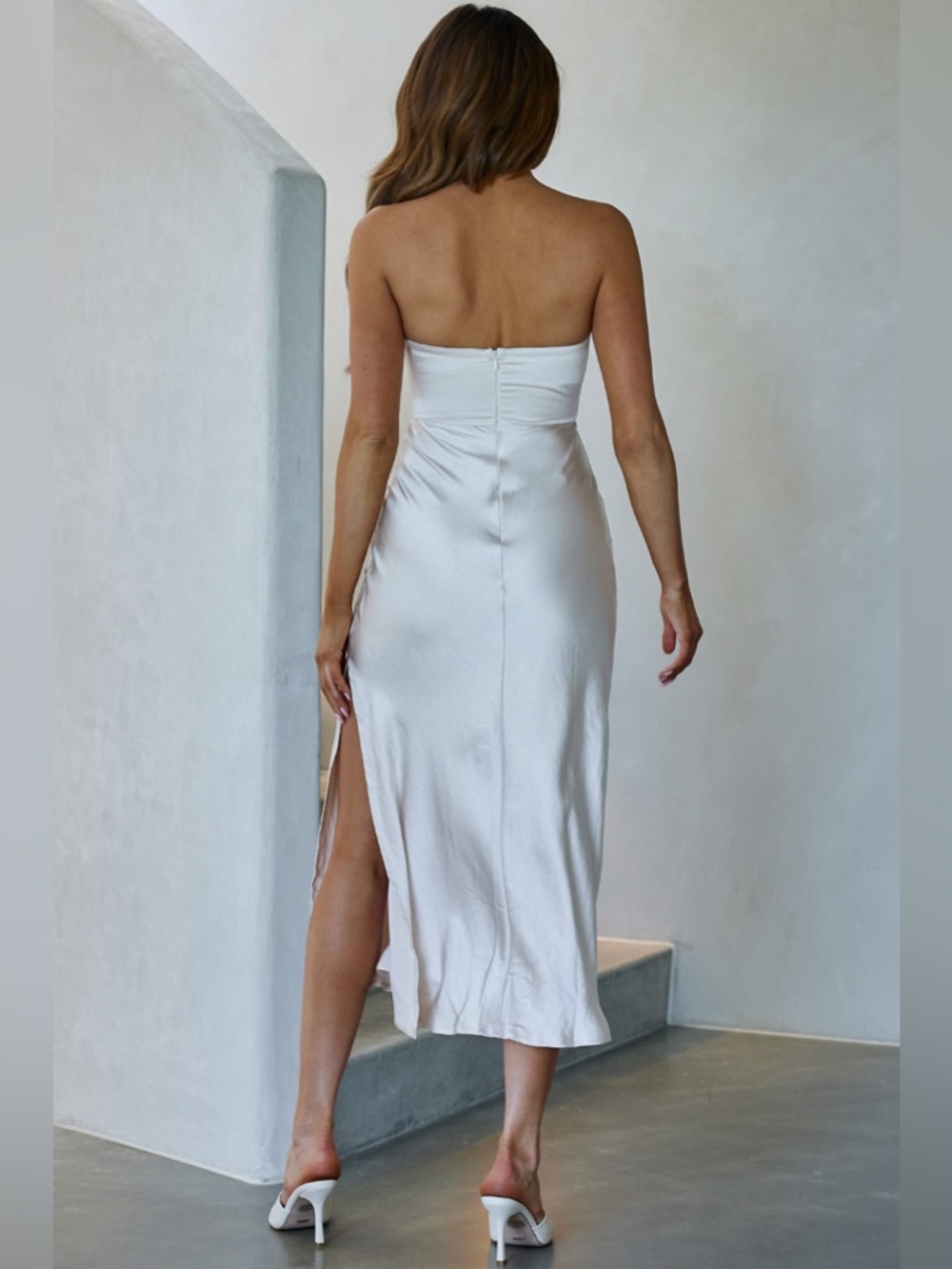 Ma Jolie Strapless Midi Dress Champagne by saints and secrets - Picture 8 of 10